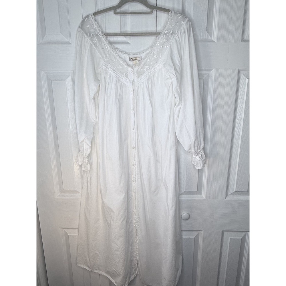 VTG Victoria's Secret Gold Label White Cotton Nightgown Victorian Prairie M/L